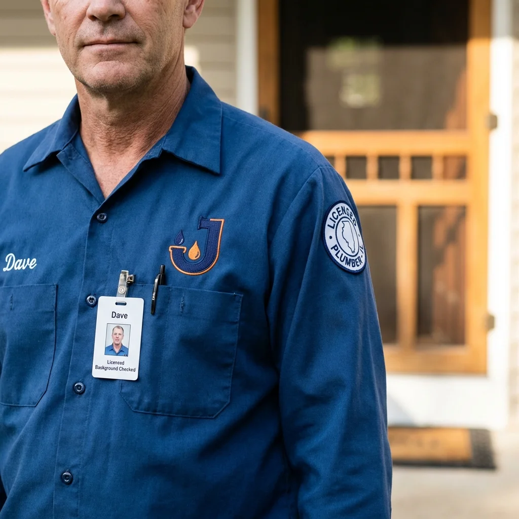 Licensed plumber showing ID badge in East Grand Forks, MN
