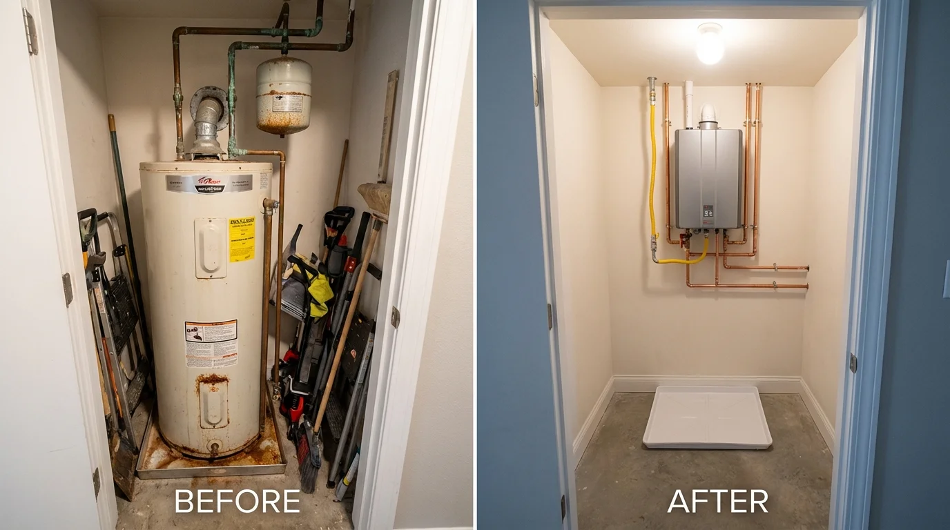 Tank water heater versus wall-mounted tankless unit comparison for East Grand Forks, MN homeowners
